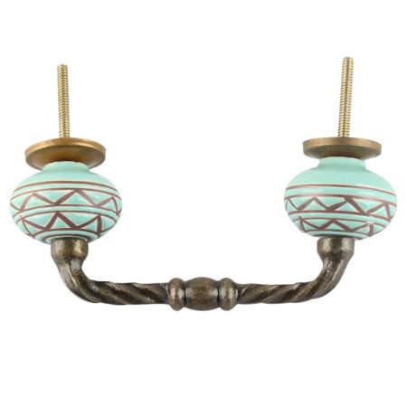 Sea Green Pattern Etched Ceramic Cut Bridge Handle